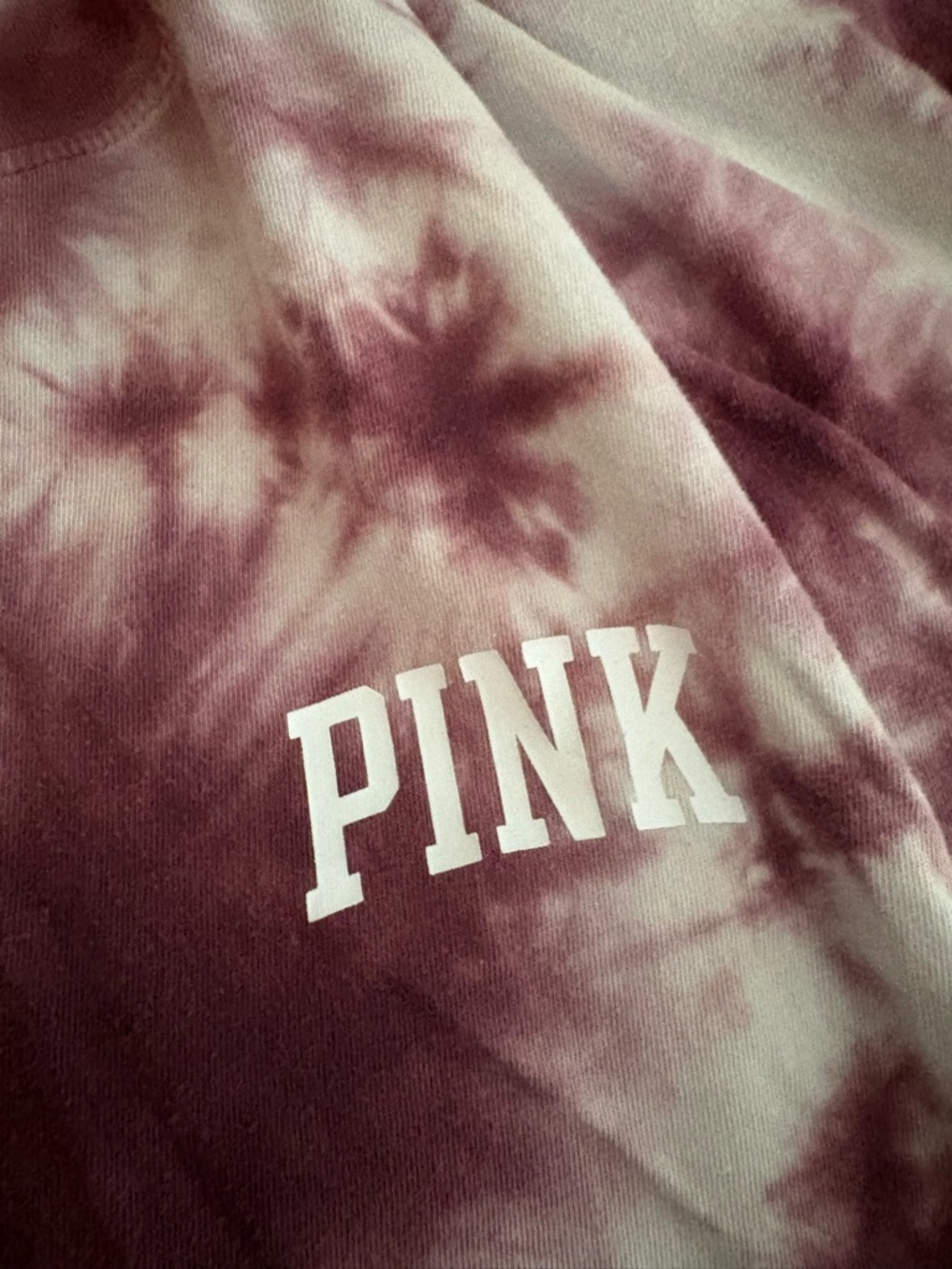 PINK Victoria’s Secret Tie Dye Hoodie XXL Oversized Burgundy White Pullover - Picture 3 of 7